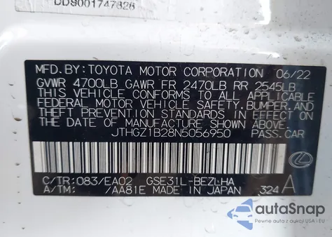 2022 Lexus Is 350 F Sport из США, поврежденный, VIN JTHGZ1B28N5056950